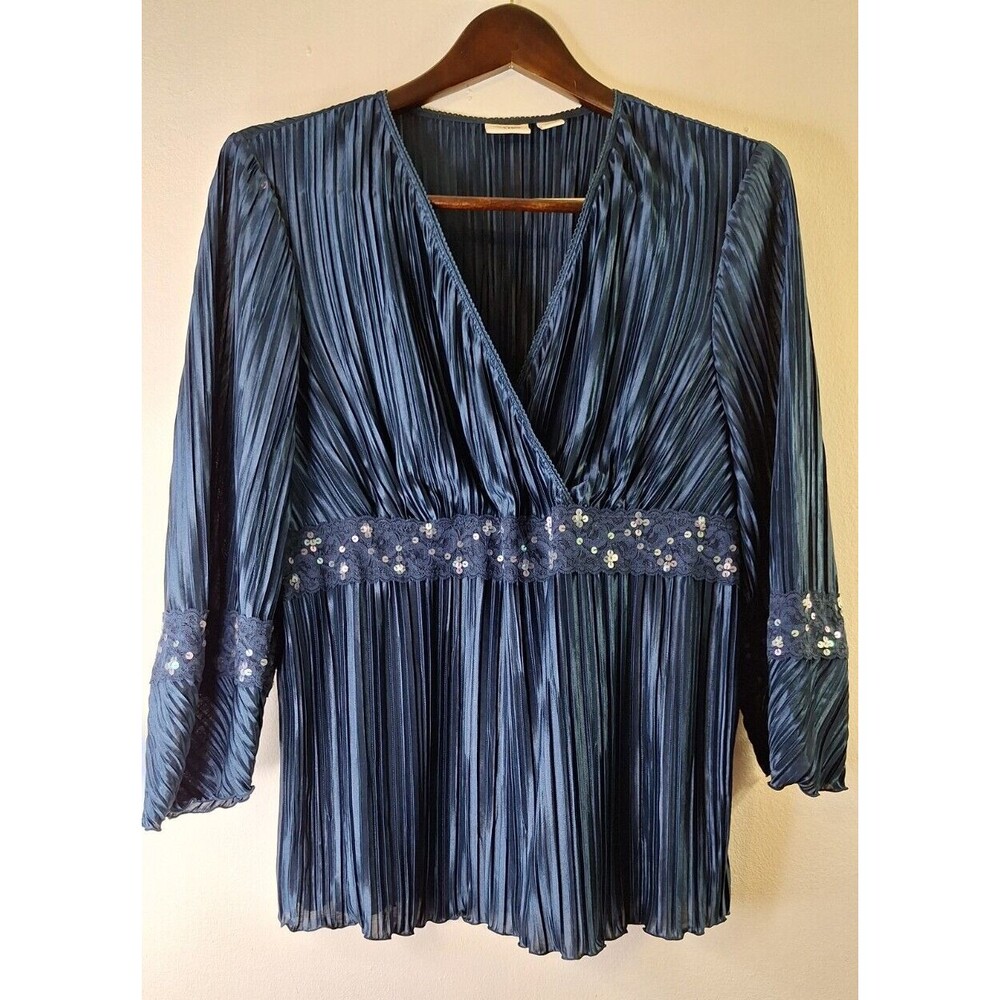 Women's Plus Size Crinkled Babydoll Top Sz 18W/20W‎ Lace Sequins Y2K Coquette